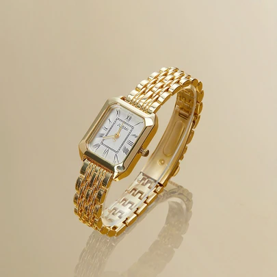 NobleVue 1款创意女士罗马数字小表盘方形金属链石英钢表带手表，适合返校、日常搭配、生日、女士礼物、周年纪念日、光棍节、母亲节及其他节日礼物，不含礼盒