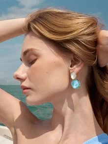 1pair Geometric Resin & Rhinestone Earrings Wedding - Baby Blue - View 1
