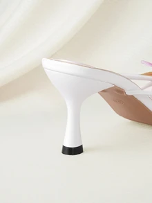Clariva French Square Toe Elegant Solid Color Vacation Fashion Beach Goddess PU Leather Floral Decor Gentle Goddess Vacation Style Thin High Heel Sandals, Suitable For Beach, Holiday, Heeled Sandals, Sandals For Women, Wedding, Summer,Kitten Heels - Hot Pink - View 3
