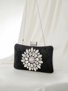 Clariva Damen Glitzernde Minikleine Abendtasche mit Strass-Verzierung und abnehmbarem Kettengurt - Schwarz - Übersicht 3