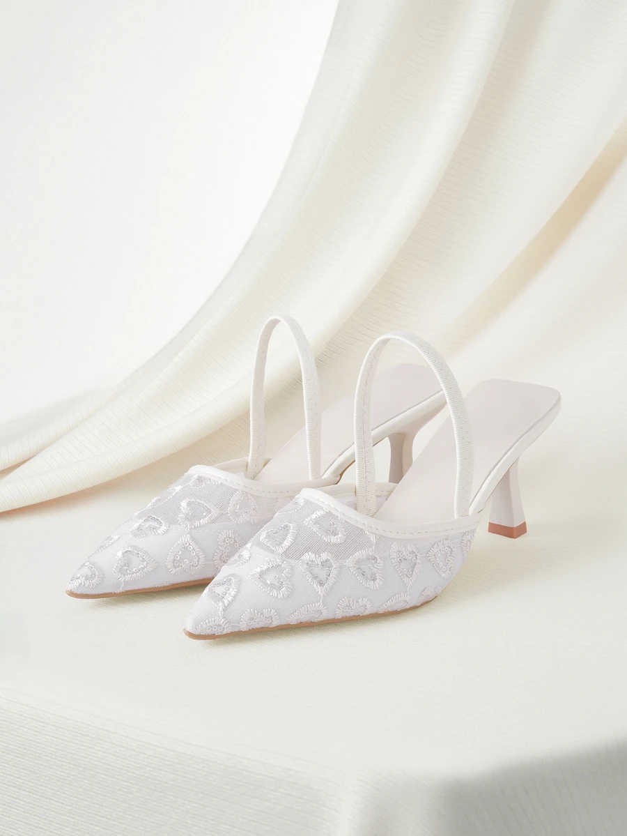 Clariva Women's Pointed Toe Kitten Heel Slip-On Sandals - White - View 1