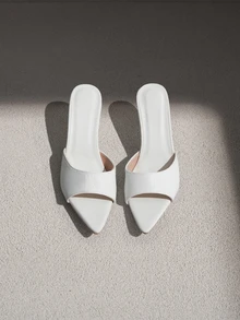NobleVue 1 Đôi giày cao gót hở mũi nhọn màu trơn cho nữ có phần trên bằng kim tuyến, phong cách Boho, thoáng mát mùa hè - trắng - Xem 3