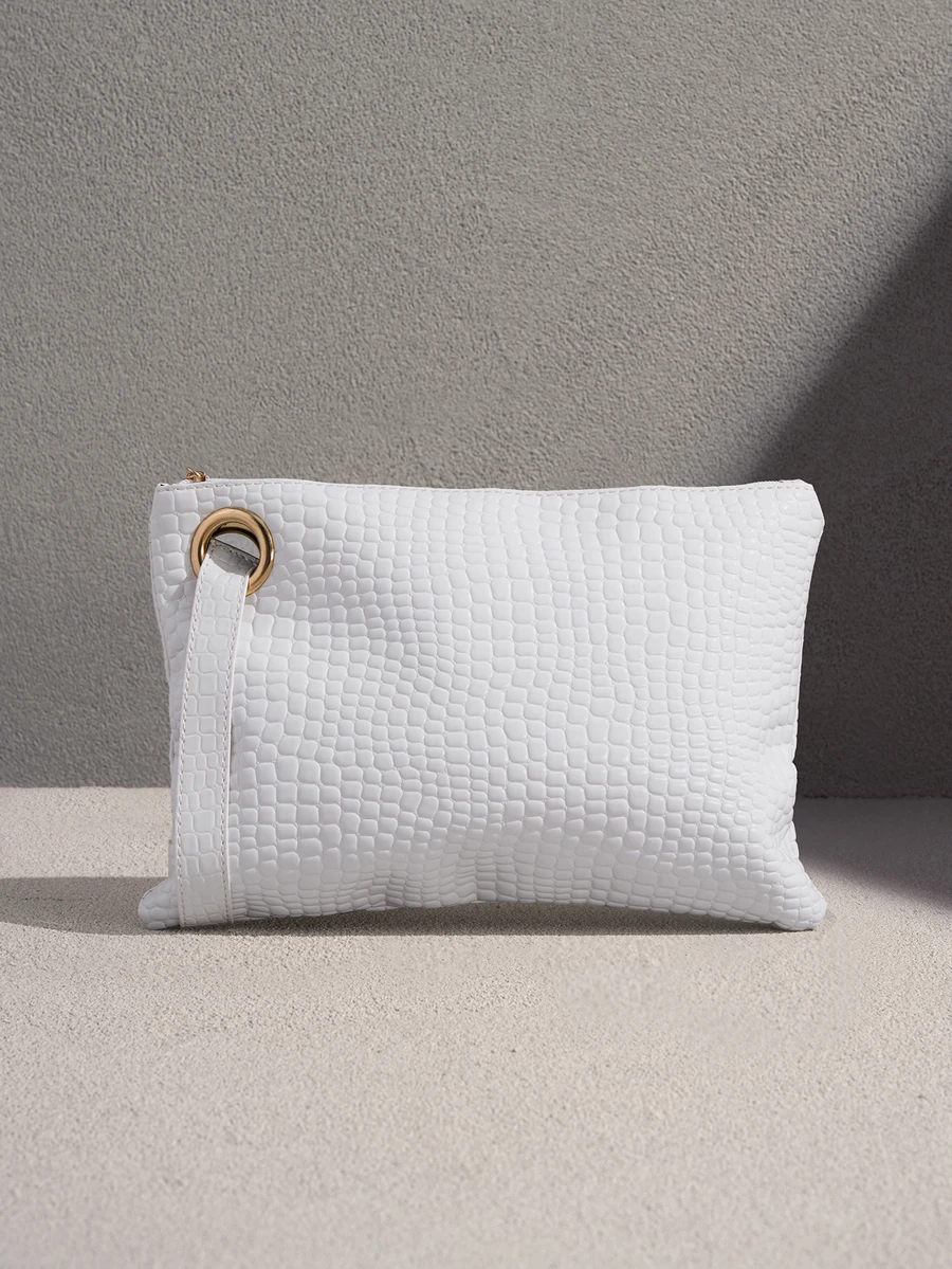 NobleVue Borsa quadrata con stampa coccodrillo - Bianco - Visualizzare 1