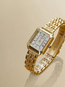 NobleVue 1款创意女士罗马数字小表盘方形金属链石英钢表带手表，适合返校、日常搭配、生日、女士礼物、周年纪念日、光棍节、母亲节及其他节日礼物，不含礼盒 - 香檳色 - 查看 4