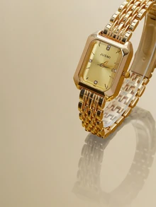 NobleVue 1款创意女士罗马数字小表盘方形金属链石英钢表带手表，适合返校、日常搭配、生日、女士礼物、周年纪念日、光棍节、母亲节及其他节日礼物，不含礼盒 - 黃色 - 查看 5