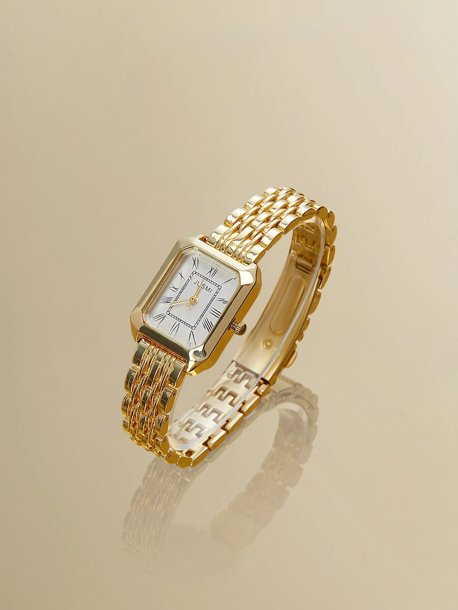 NobleVue 1款创意女士罗马数字小表盘方形金属链石英钢表带手表，适合返校、日常搭配、生日、女士礼物、周年纪念日、光棍节、母亲节及其他节日礼物，不含礼盒 - 香檳色 - 查看 1