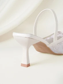 Clariva Women's Pointed Toe Kitten Heel Slip-On Sandals - White - View 3