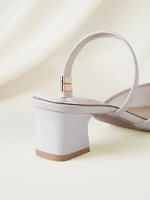 Clariva Nuevas sandalias de tacón grueso con punta puntiaguda y bordado, de doble uso, elegantes, tipo mule, para looks de verano - Beis - Ver 3