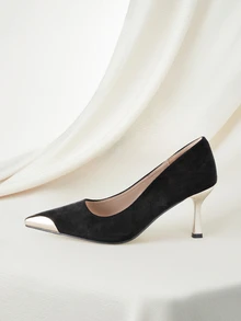 Clariva New Stylish Women Mid Heel Pointed Toe High Heels, Fashion Versatile Pumps - Black - View 2