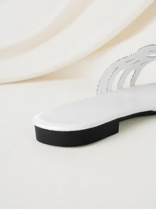 Clariva 休闲时尚尖头平底套脚玻璃水晶女士夏季沙滩凉鞋 - 白色 - 查看 3