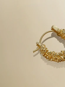 NobleVue 1 Pasang Anting Hoop Wanita Minimalis Dua Lapis Mewah dengan Nuansa Logam Unik dan Desain Niche yang Dipersonalisasi - Yellow Gold - View 4