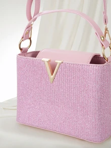 Clariva Shiny Bucket Bag Women Handbag, Versatile Shoulder Crossbody Bag, Fashionable For Commuting And Shopping - Pink - View 4