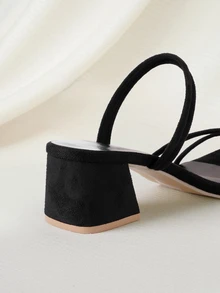 Clariva 女士新款时尚高跟凉拖鞋，百搭白色绑带露趾方跟粗跟连衣裙凉鞋，春夏穿搭 - 黑色 - 查看 3