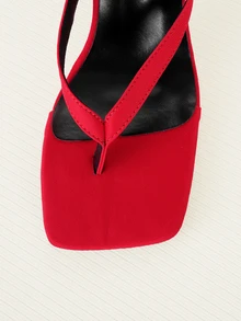 Clariva 女士经典简约条纹人字拖高跟凉鞋，春夏穿搭 - 紅色 - 查看 4