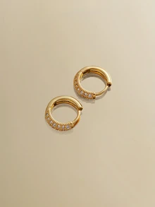 NobleVue 1 par de pendientes de circonita cúbica, pendientes pequeños de circonita cúbica color oro para perforación del cartílago, accesorios de joyería para bodas - Un par de aretes de diamantes de dos hileras. - Ver 1