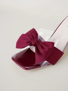 Clariva Giày sandal cao gót mũi vuông đính pha lê lấp lánh dành cho nữ, gót cao bóng bẩy, kiểu dáng thời trang đa năng, chống trơn trượt, bền chắc, màu đỏ rượu vang với nơ trang trí, thích hợp cho tiệc tùng, tiệc chiêu đãi, đám cưới, họp mặt, mùa xuân/hè/thu, phối cùng váy và trang phục trang trọng, giày mùa hè dành cho nữ. - Màu Đỏ Sâu - Xem 5