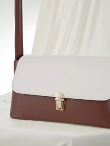 Clariva Borsa a tracolla da donna in stile retrò in pelle PU morbida con decorazione in metallo a forma di conchiglia, borsa a spalla, nuova piccola borsa quadrata da donna - Caffè Marrone - Visualizzare 4