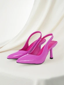 Clariva Women's Pointed Toe Kitten Heel Slip-On Sandals - Hot Pink - View 1