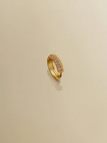 NobleVue 1 par de pendientes de circonita cúbica, pendientes pequeños de circonita cúbica color oro para perforación del cartílago, accesorios de joyería para bodas - Un par de aretes de diamantes de dos hileras. - Ver 3