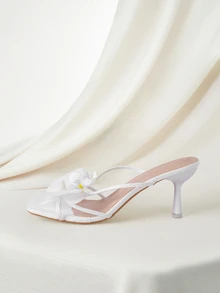 Clariva 2024 New Flower Decor High Heel Sandals, Ideal For European & American Vacation Style, Popular Among Travelers And Beach Goers In Summer Valentines Winter Gifts - White - View 2
