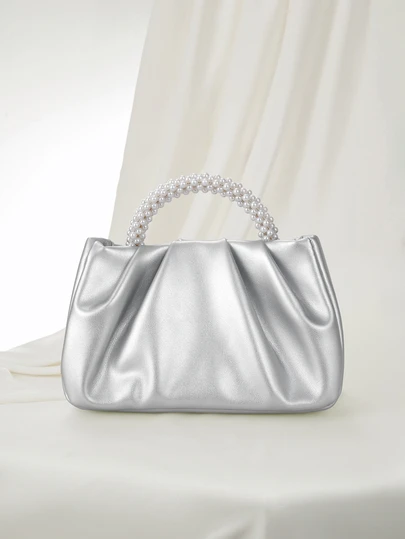 Clariva Elegant Pleated Pearly Cloud Crossbody & Handbag, Versatile & Chic Valentine's Day Gift