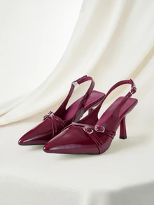 Clariva 女士尖头小猫跟套脚凉鞋 - 酒紅色 - 查看 1