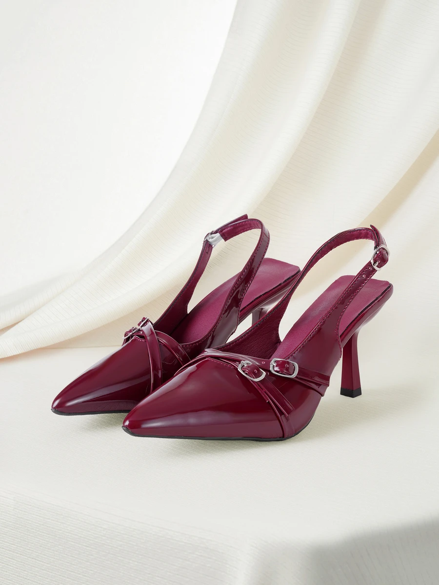 Clariva 女士尖头小猫跟套脚凉鞋 - 酒紅色 - 查看 1