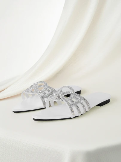 Clariva Casual Fashion Pointed Toe Flat Slip-On Glass Crystal Slip-On Women Summer Beach Sandals