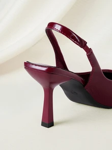 Clariva Women's Pointed Toe Kitten Heel Slip-On Sandals - Burgundy - View 3