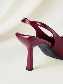 Clariva 女士尖头小猫跟套脚凉鞋 - 酒紅色 - 查看 3