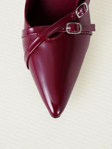 Clariva 女士尖头小猫跟套脚凉鞋 - 酒紅色 - 查看 4
