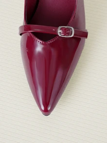 Clariva Women's Pointed Toe Kitten Heel Slip-On Sandals - Burgundy - View 4