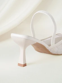 Clariva Women's Pointed Toe Kitten Heel Slip-On Sandals - White - View 3