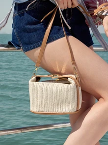 Glizzene 2024 New Arrival Casual Fashion Woven Shoulder Bag, Crossbody Bag, Tote Bag, Woven Handbag, Eye-Catching Beach Bag Summer, Summer Straw Beach Bag For Women, Hottest Beach Bags For Women, Fashion Summer Vacation Bag, Beach Essentials Women Bags For Vacation & Holiday, Newest Holiday Bag, Woven Bag Wedding - Apricot - View 4