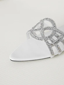 Clariva 休闲时尚尖头平底套脚玻璃水晶女士夏季沙滩凉鞋 - 白色 - 查看 5