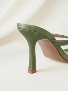 Clariva Classic Minimalist Striped Thong Women High Heel Sandals,Spring Summer Outfits - Green - View 3
