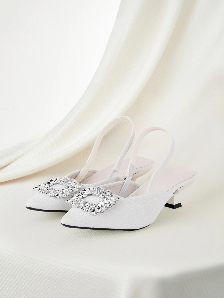 Clariva Women's High Heel Shoes, Rhinestone Embellished, Pointed Toe, Sexy, Versatile, Suitable For Commute, Beach, Party, Student - White - View 1