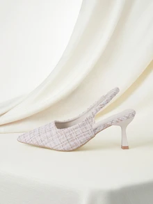 Clariva Women's Pointy Toe Kitten Heel Pumps, Elastic Back Closed Toe Sandals - Beige - View 2