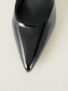 Clariva 女士露跟小猫跟鞋，尖头漆皮细高跟鞋，红色新娘婚礼宾客鞋，百搭精致后系带凉鞋 - 黑色 - 查看 4