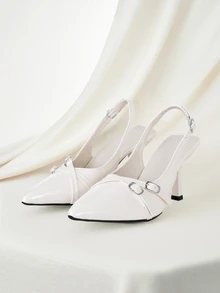 Clariva Women's Pointed Toe Kitten Heel Slip-On Sandals - Beige - View 1