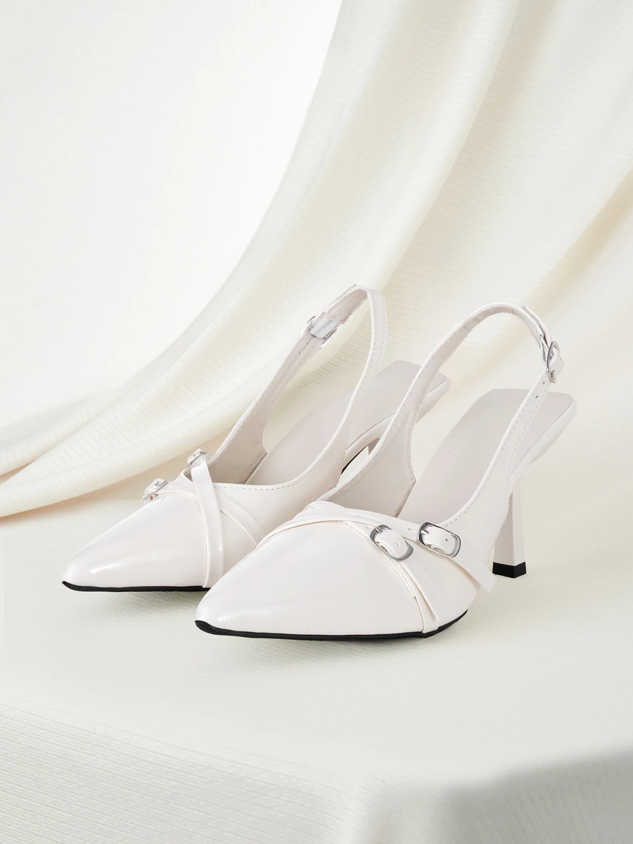 Clariva Women's Pointed Toe Kitten Heel Slip-On Sandals - Beige - View 1