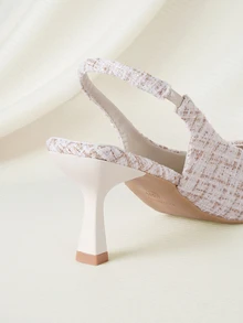 Clariva Women's Pointy Toe Kitten Heel Pumps, Elastic Back Closed Toe Sandals - Beige - View 3