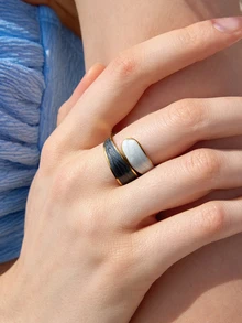 1 chiếc nhẫn quấn hình lá giọt dầu bằng thép không gỉ dành cho nữ, kiểu dáng tối giản, thích hợp cho đám cưới. - Vàng - Xem 3
