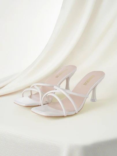 Clariva Plus Size Women Comfortable Simple Criss-Cross Open Toe Square-Toe Stiletto Heel Leather Casual Sandals, Fashionable For Beach And Outdoor Wear, Summer