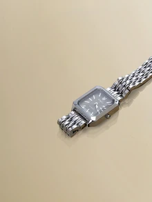 NobleVue 1件创意女士罗马数字小表盘方形金属链石英表，适合返校、日常搭配、生日、女士礼物、周年纪念日、光棍节、母亲节及其他节日，不含礼盒 - 銀色 - 查看 4