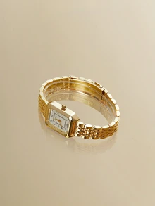 NobleVue 1款创意女士罗马数字小表盘方形金属链石英钢表带手表，适合返校、日常搭配、生日、女士礼物、周年纪念日、光棍节、母亲节及其他节日礼物，不含礼盒 - 香檳色 - 查看 5