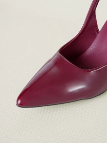 Clariva Women's Pointed Toe Kitten Heel Slip-On Sandals - Burgundy - View 5