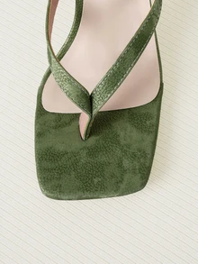 Clariva Classic Minimalist Striped Thong Women High Heel Sandals,Spring Summer Outfits - Green - View 4