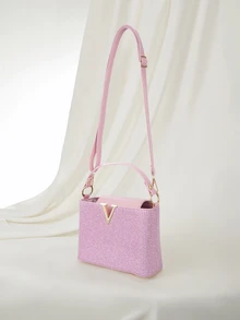 Clariva Shiny Bucket Bag Women Handbag, Versatile Shoulder Crossbody Bag, Fashionable For Commuting And Shopping - Pink - View 3