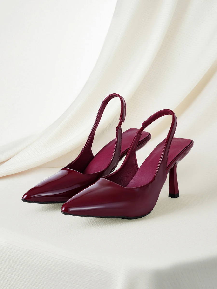 Clariva Women's Pointed Toe Kitten Heel Slip-On Sandals - Burgundy - View 1